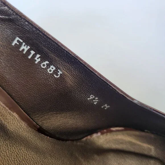 Stuart Weitzman Brown Patent Leather Slingback Heels Woven Block Heel Bows 9.5 M - Picture 10 of 15